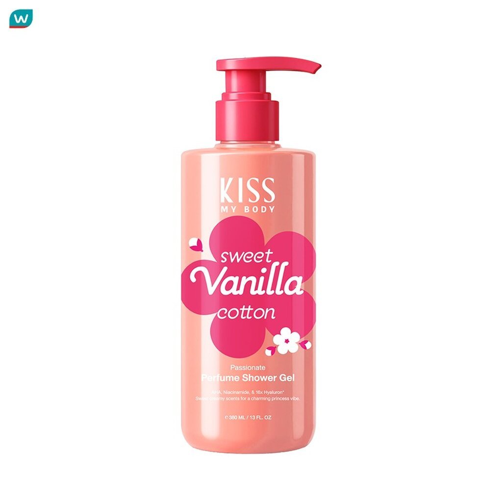 Kiss My Body คิส มาย บอดี้ แพชชั่นเนท เพอร์ฟูม ชาวเวอร์ เจล สวีท วานิลลา คอตตอน 380 มล.