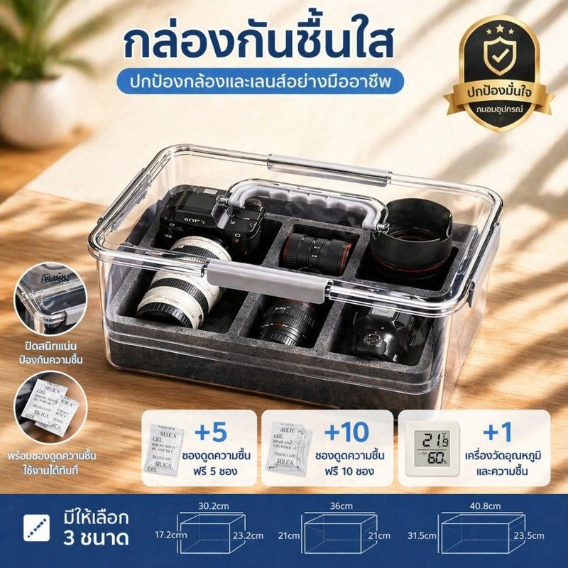 กล่องเก็บกล้อง Camera Dry Box ป้องกันความชื้นและราเลนส์ ปิดผนึกสนิทสองชั้น กันกระแทกด้วยบุนวมในตัว กันฝุ่นคราบสกปรก