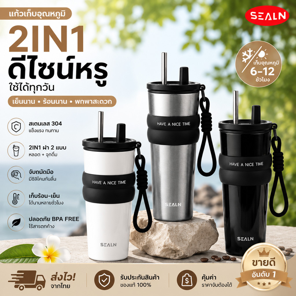 SEALN แก้วกาแฟ 710ml แก้วเก็บความเย็น SUS316 ดีไซน์มินิมอล สำหรับออฟฟิศ