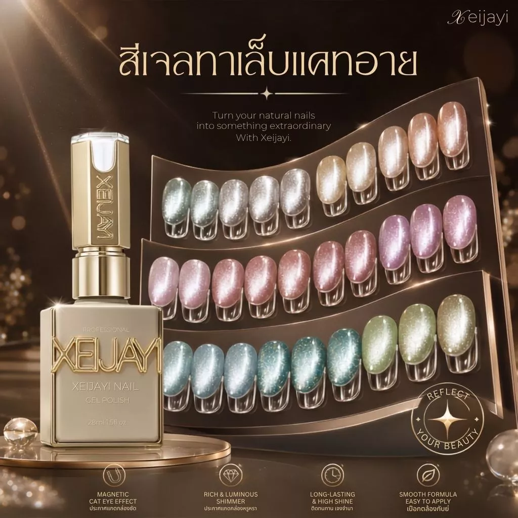 สีเจลแคทอาย Xeijayi 15ml เจลแม่เหล็กประกายลูกแก้ว สีคมชัด เล่นแสงสวย ดึงลายไว เงาวาว
