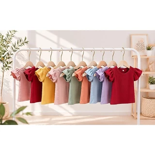 เสื้อยืดเด็กผู้หญิง Lovely soft แขนปีกผีเสื้อ สีพาสเทลสดใส น่ารักๆ ผ้าร่องนุ่มๆ สำหรับเด็ก 1- 4 ขวบ (เลือกสี/เลือกไซส์)