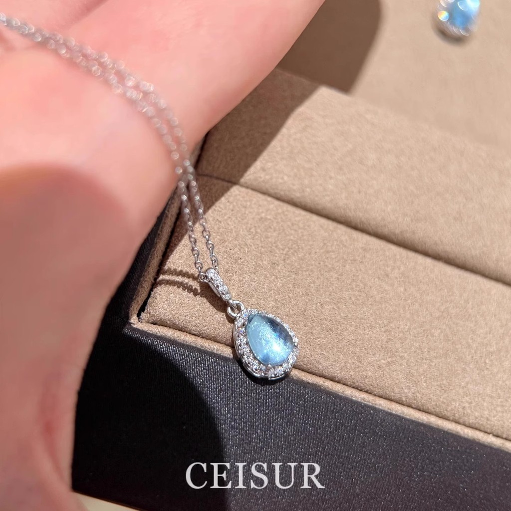 Aquamarine สร้อยคอหยดน้ําผู้หญิง 2025 High-End Light Luxury Niche เครื่องประดับประณีตสร้อยคอ 26.. 14