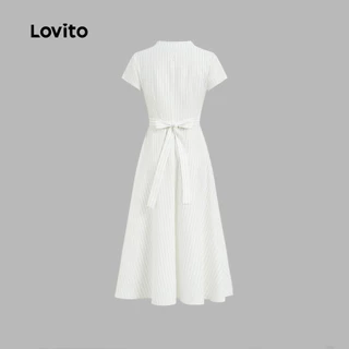 (New Arrival) Lovito ชุดเดรสลําลองลายดอก สไตล์สบายๆ สําหรับฤดูใบไม้ผลิ/ฤดูร้อน สีแอปริคอต สําหรับผู้หญิง ทำงาน เกาหลี อินเทรนด์ L200AD014