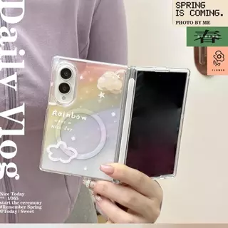 Aesthetic Dual Magnetic Rainbow Pattern 3D Cloud Case with Cloud Bracket for Samsung Galaxy Z Fold 8 Wide Z Fold 8 ฝาหลัง