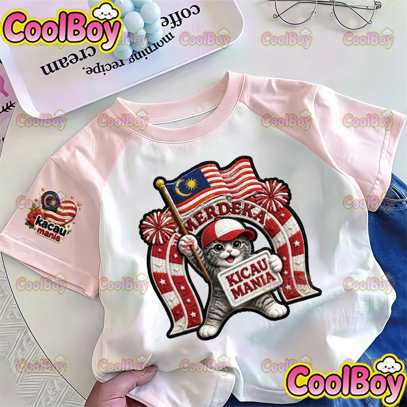 เสื้อยืดเด็ก 2026 New Childrens Top เสื้อยืดพิมพ์ลายแมวการ์ตูน แขนลายเล็ก 90-150 plus size www123ww