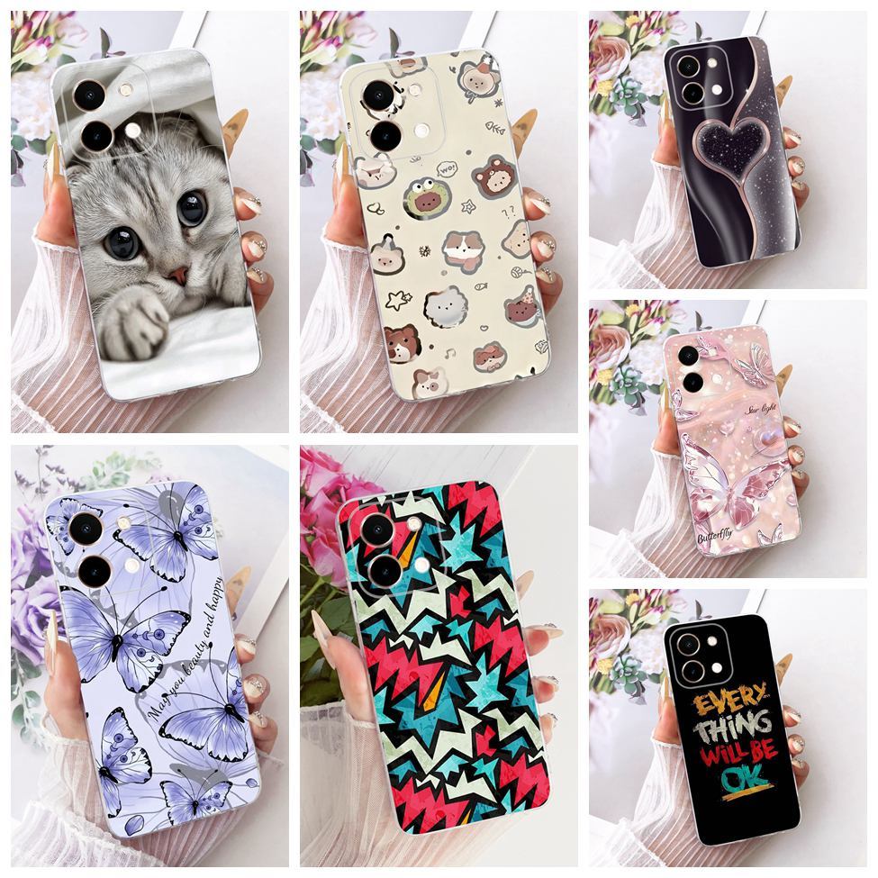 สําหรับ Vivo Y28 4G กรณี V2352 แมวน่ารักหรูหราดอกไม้ Cool ทาสีนุ่มเคสโทรศัพท์สําหรับ Y28 Vivo Y 28 4
