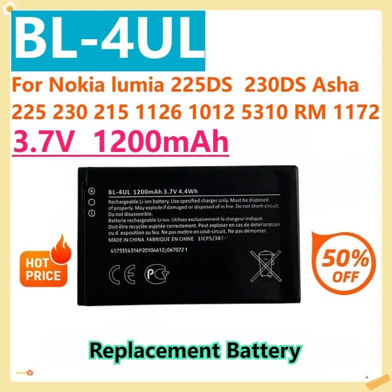 สําหรับ Nokia lumia 225DS 230DS Asha 225 230 215 1126 1012 5310 RM 1172 BL-4UL 3.7V 1200mAh แบตเตอรี