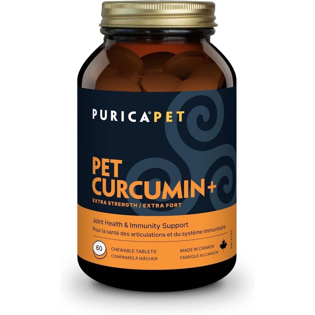 Purica Pet Curcumin Plus Extra Strength 60 เม็ดเคี้ยวสําหรับสุนัขและแมวด้วยขมิ้นและกลูโคซามีน แหล่งจ