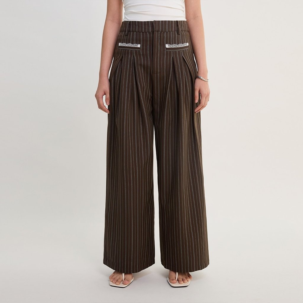 [Pomelo] กางเกงขายาวทรงขากว้างลายทาง / Pinstripe Wide Leg Pants