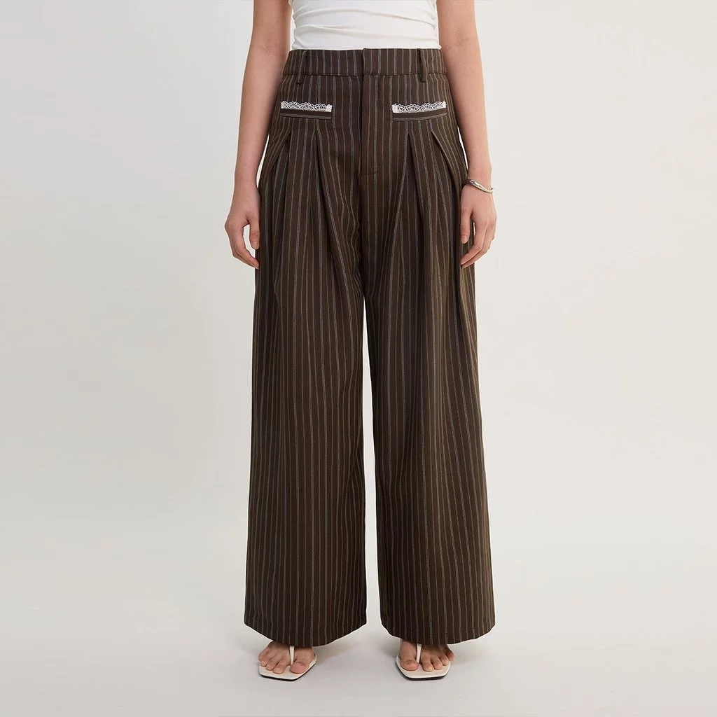 [Pomelo] กางเกงขายาวทรงขากว้างลายทาง / Pinstripe Wide Leg Pants