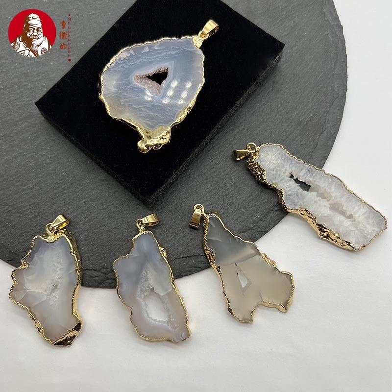 ธรรมชาติ Agate Geode Geode Non-Shaped สี Retention Electroplated กระเป๋า 14K จี้ทอง