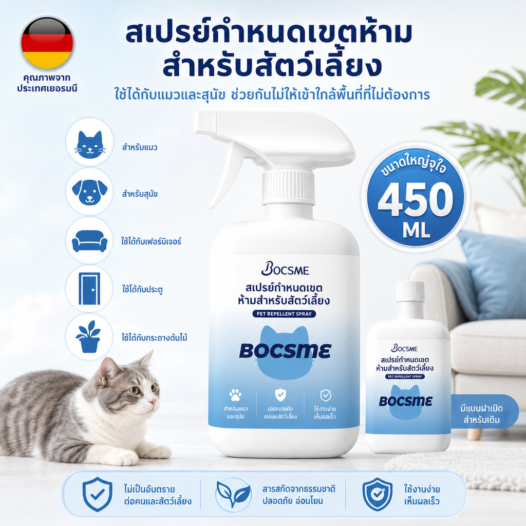 ซื้อ 2 แถม 1 สเปรย์กันแมวฉี่ กันหมาฉี่ BOCSME 450ml ช่วยลดปัญหาขับถ่ายไม่เป็นที่