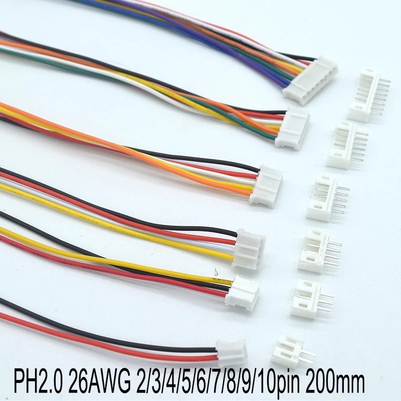 10 ชุด Micro Mini JST 2.0 PH Connector ชายหญิงปลั๊กสายไฟซ็อกเก็ต 200 มม.26AWG 2/3/4/5/6/7/8/9/10 Pin