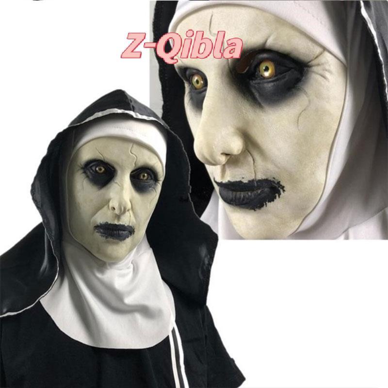 [Z-Qibla-t] สยองขวัญน่ากลัวแม่ชี Latex หน้ากาก w/Headscarf Valak คอสเพลย์สําหรับเครื่องแต่งกายฮาโลวี