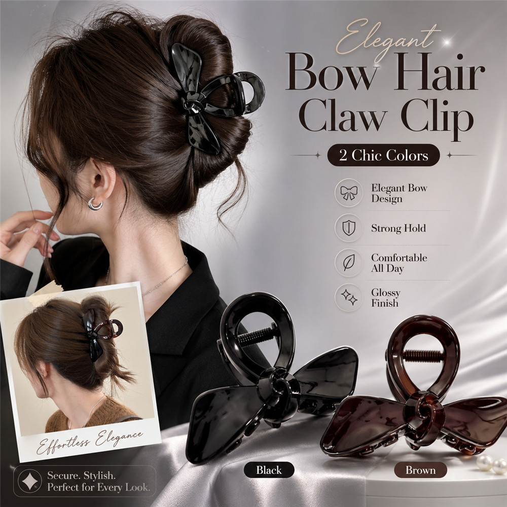 คลิปผมแบบ Claw เคลือบเงางามสีดำและน้ำตาล เพื่อการแต่งทรงผมเป็นบันท้าย ทนทานสวยงาม