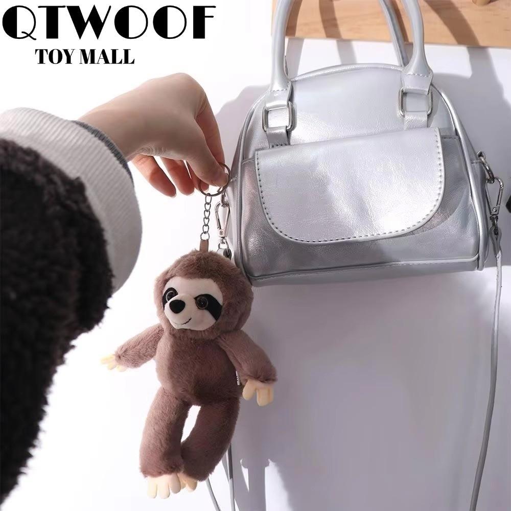 QTWOOF Sloth จี้ขนาดเล็ก,จําลองตุ๊กตาสัตว์ยัดไส้นุ่ม Sloth,จี้พวงกุญแจ Plush Sloth พวงกุญแจ