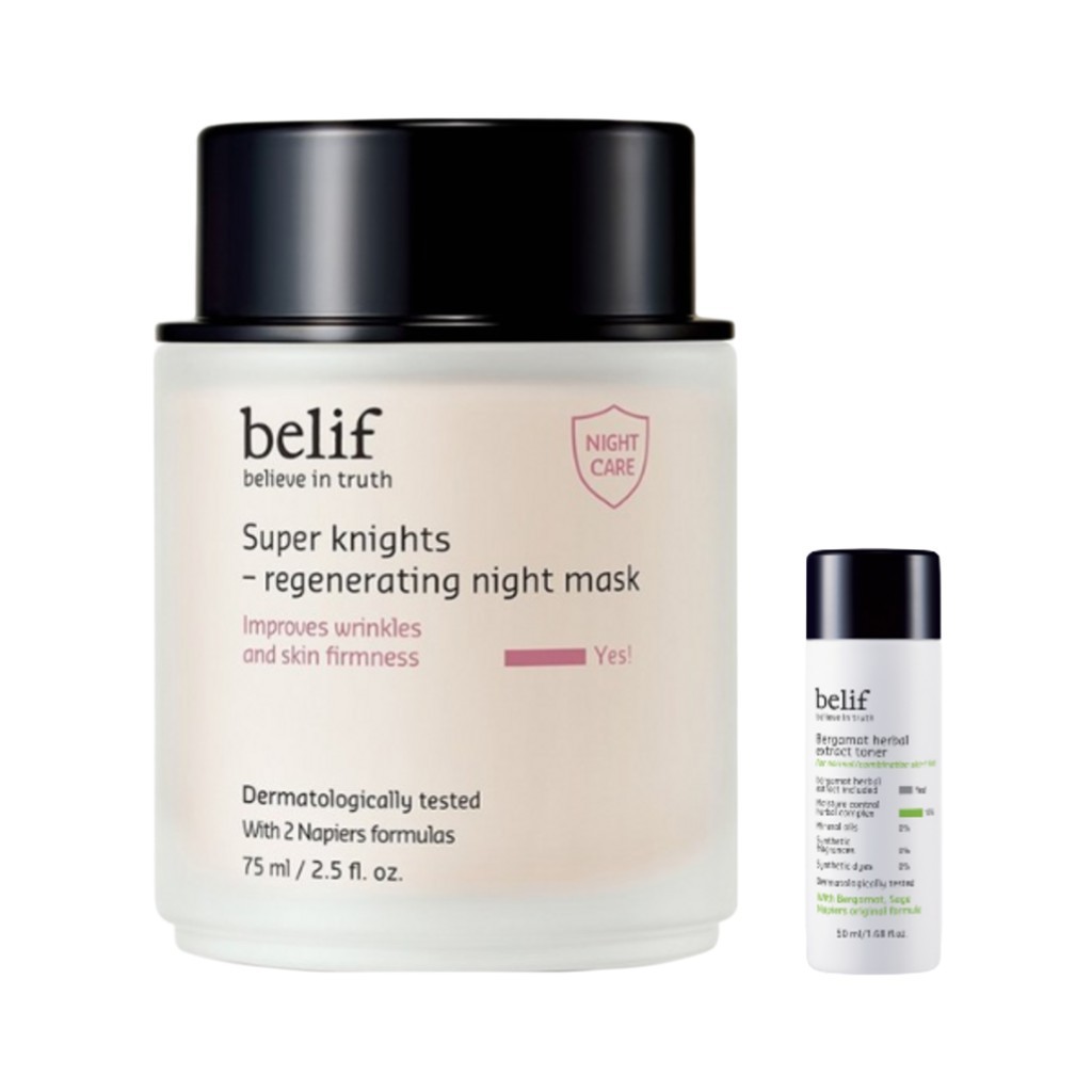 [belif] Super Knights Regenerating Night Mask, 75ml, 1 ชิ้น / มาส์กกลางคืนเกาหลี / สูตร Regenerating