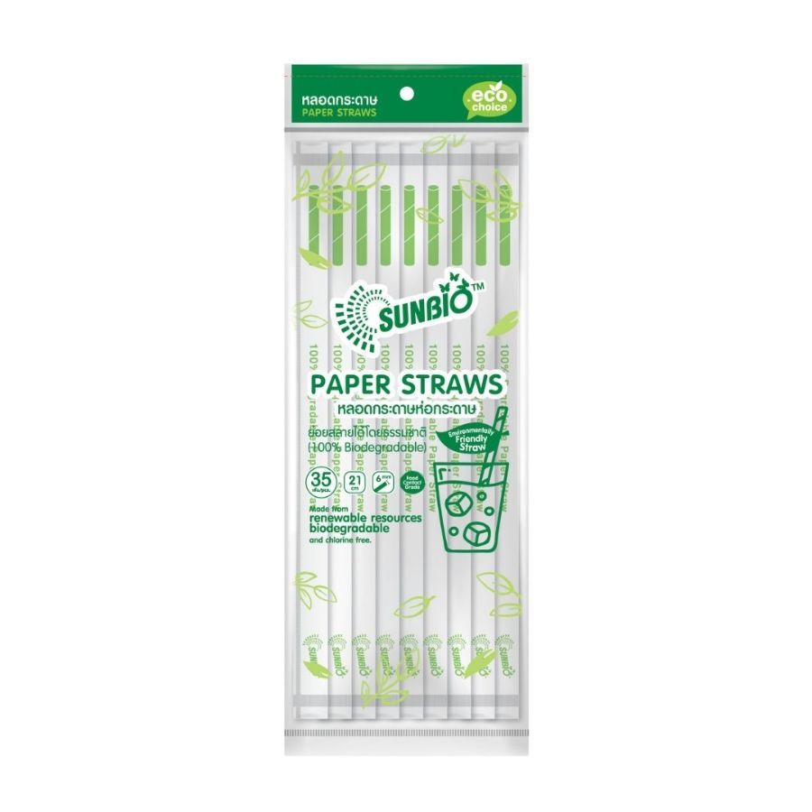 ซันไบโอ หลอดกระดาษห่อกระดาษ21ซม.6มม. Sunbio Paper Straw Wrapper 21cm. 6mm. 35Pcs.
