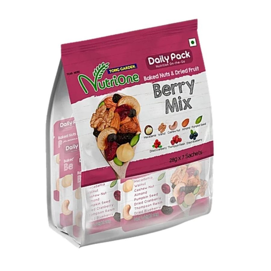 นูทริวัน เบอร์รีมิกซ์ถั่วอบผสมผลไม้อบแห้ง Nutrione Berry Mix Nuts 196g.