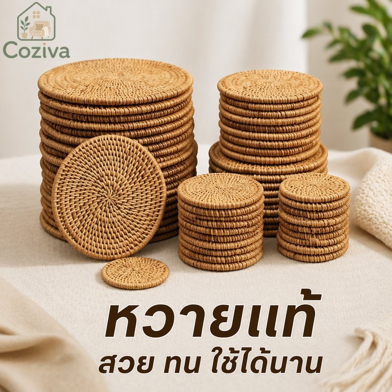 หวาย Coaster ธรรมชาติ Handmade Vintage เสื่อโต๊ะทนความร้อนทอถ้วย Pad ตกแต่งบ้าน