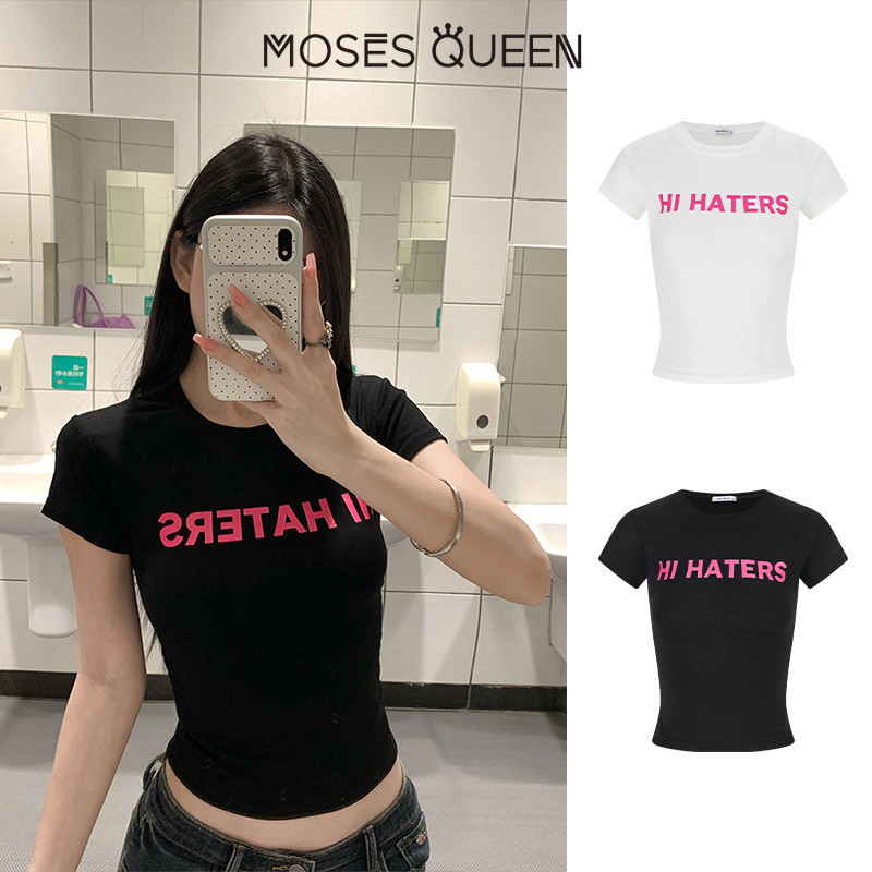 MOSESQUEEN มอสควีน เสื้อยืดแขนสั้นพิมพ์ลายสไตล์เกาหลีสําหรับผู้หญิงเสื้อตัวในน้ําหนักเบาระบายอากาศในฤดูร้อนพร้อมดีไซน์เข้ารูป #63978
