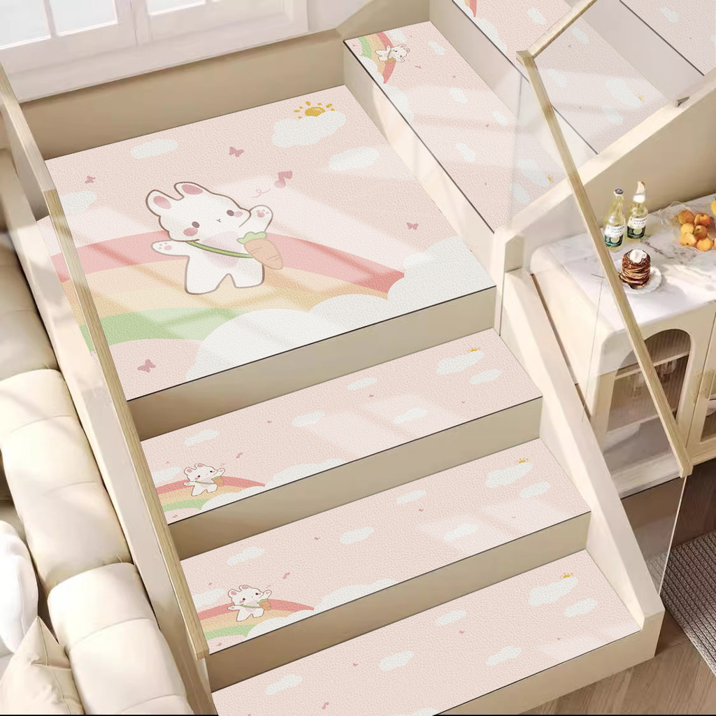AD2X การ์ตูนบันไดสองด้าน MAT Step Mat Self-Adhesive Shock-Resistant Anti-Slip Foot Mat Solid