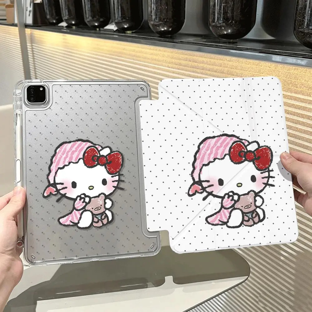 Crayon หมวกสีชมพู kt cat ipad11 รุ่น pro11 นิ้ว air6/7 เคสป้องกัน A16 แท็บเล็ต MINI เคสป้องกัน Apple