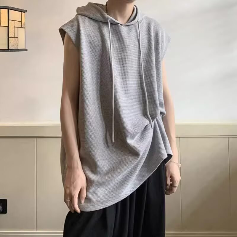 เสื้อกั๊กแขนกุดมีฮู้ดผู้ชายฤดูร้อน