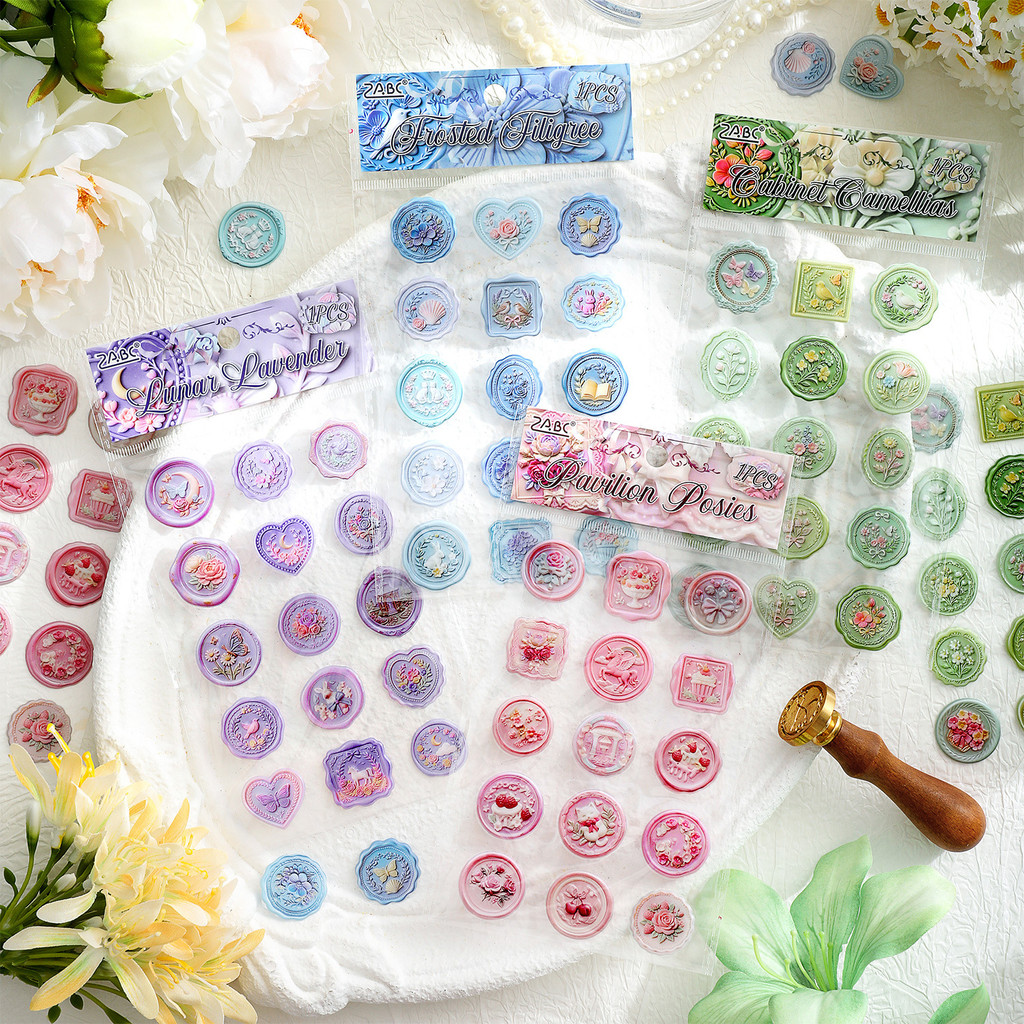 Journamm 1 แผ่น 15 ชิ้นขี้ผึ้งซีลเรซิ่น Drop สติกเกอร์แบนสําหรับ Scrapbooking Collage DIY Junk Journal Craft Supplies