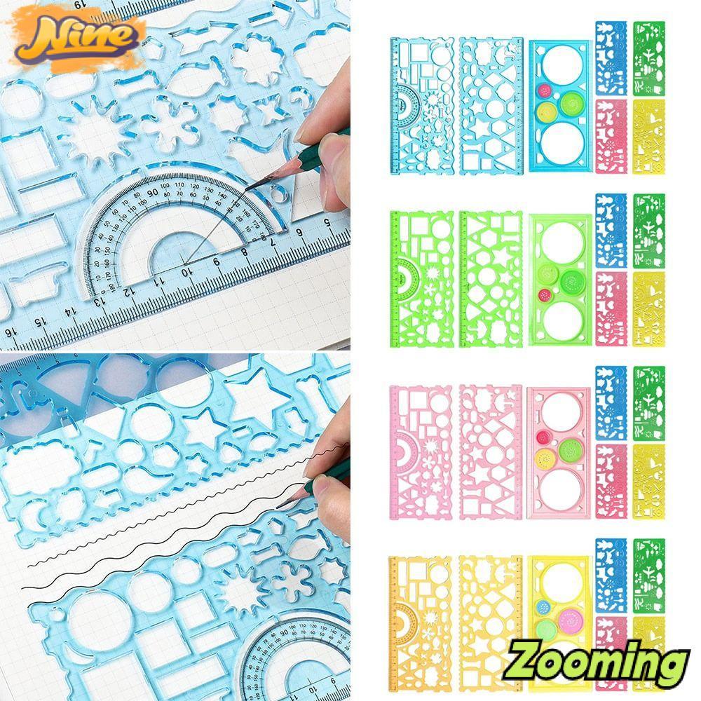 ZOOMING 7 ชิ้น/เซ็ตไม้บรรทัดนักเรียน Curve Pattern Multi Shaped Multi-function Geometric Drawing
