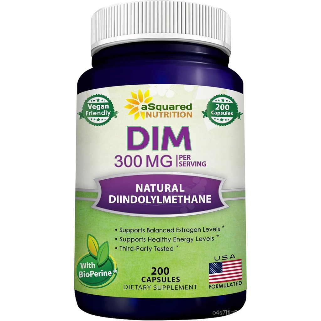 aSquared Nutrition DIM Supplement 300mg Per Serving Plus BioPerine - 200 Veggie Capsules - Diindolyl