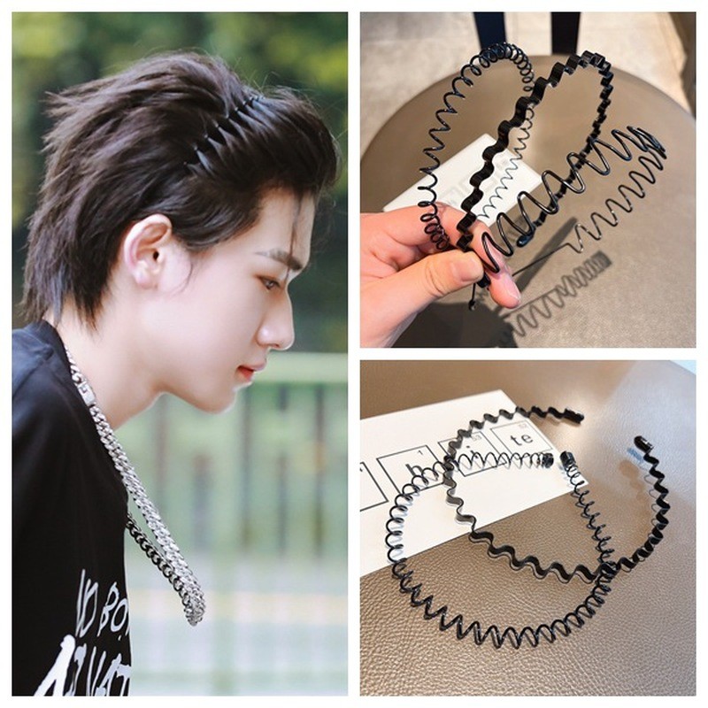 แถบคาดศีรษะแถบคาดศีรษะกีฬาที่มองไม่เห็นที่เรียบง่ายอินเทรนด์ชายกลับหัวคลื่นสีดําล้างหน้าที่คาดผมกันลื่นเครื่องประดับผม