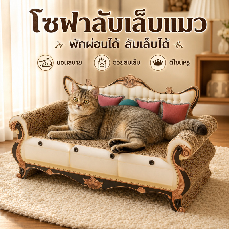 โซฟาแมว ที่นอนแมว ที่ลับเล็บแมว 3in1 กระดาษลูกฟูก วินเทจ นุ่ม ทนข่วน