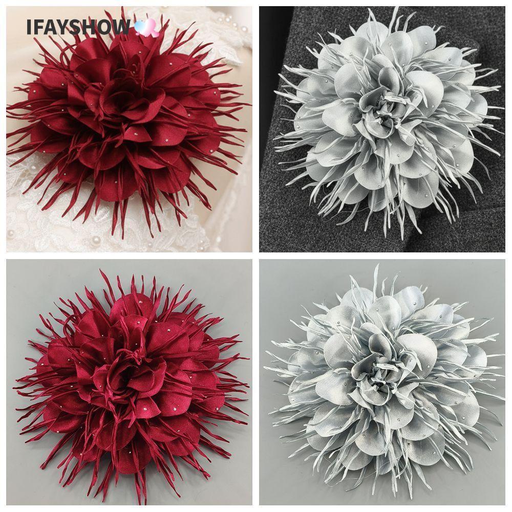 IFAYSHOW เข็มกลัดดอกไม้ขนาดใหญ่, สีทึบ 16 ซม.ฟอร์ล Corsage, ชุดเสื้อกันหนาว Coat เครื่องประดับป้ายผ้า Handmade Pin เข็มกลัดงานแต่งงาน Decor