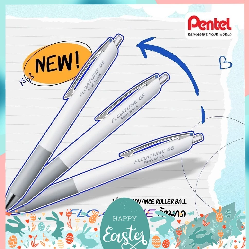 ปากกาเจลและลูกลื่น Pentel Floatune ขนาด 0.5 0.8 และ 1.0 มม. มีไส้เปลี่ยน