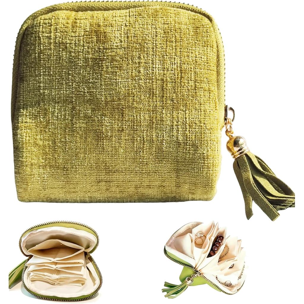 Travel Jewelry Organizer Case - กระเป๋าซิปกํามะหยี่ 6 ช่องสําหรับสร้อยข้อมือ ต่างหู สร้อยคอ Anti-Scr