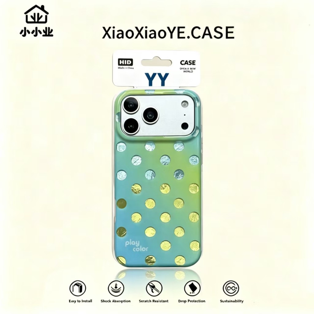 หรูหราปิดทองไล่โทนสีลายจุดสีฟ้า-สีเขียวเคสโทรศัพท์เหมาะสําหรับiPhone 17 Pro Max 16 15 14 13 Pro Maxปลอกกันกระแทกเลนส์กล้องป้องกันอะคริลิฮาร์ดปกหลังIPhone