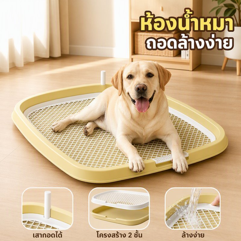 ห้องน้ำสุนัข ถาดรองฉี่สุนัข2 ชั้น ห้องน้ำหมาขอบสี่เหลี่ยม ตะแกรงรอง เสาถอดได้ ล้างง่าย