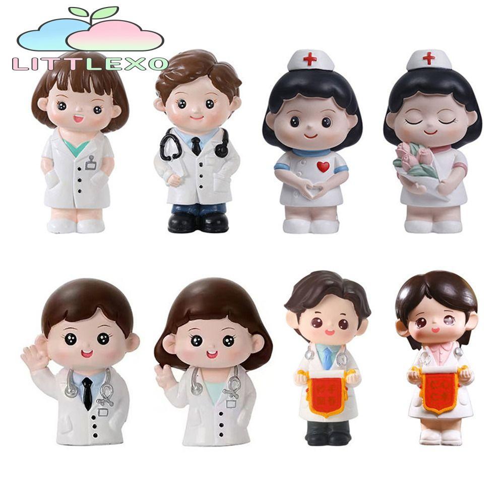 LITTLEX Doctor ตุ๊กตาพยาบาล,การ์ตูนเรซิ่นหมอโรงรถชุด,ประณีต DlY หมอพยาบาลรุ่นรูปปั้นของขวัญ