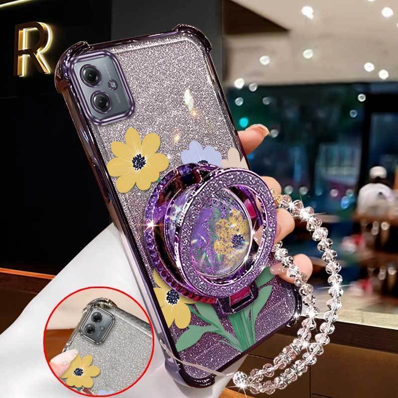 สําหรับ Moto G54 Power/G56/G52/G54/G54 EUR Edition 3pcs ( Charming ดอกไม้เคสโทรศัพท์ + Lanyard + Sta