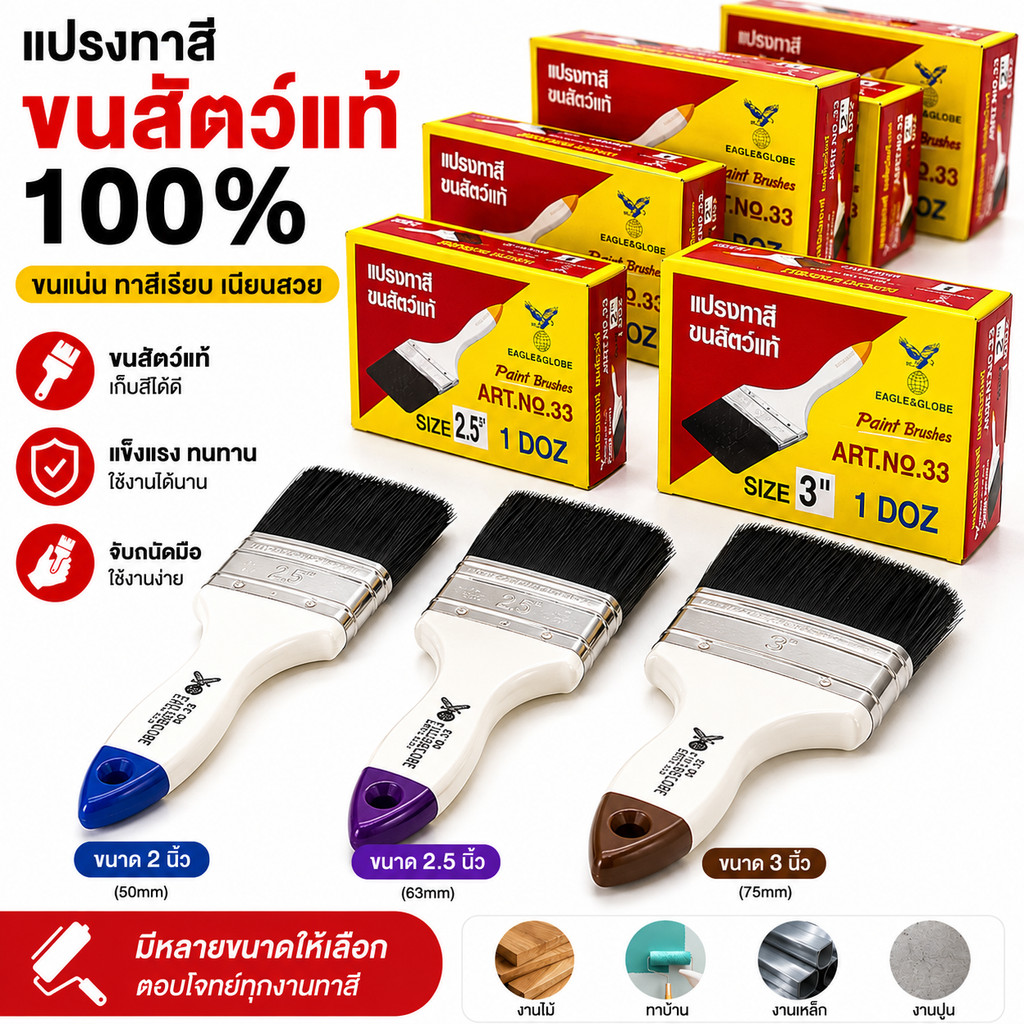 แปรงทาสี ขนสัตว์แท้100% มีทุกขนาด ราคาถูก ตรานกอินทรีย์