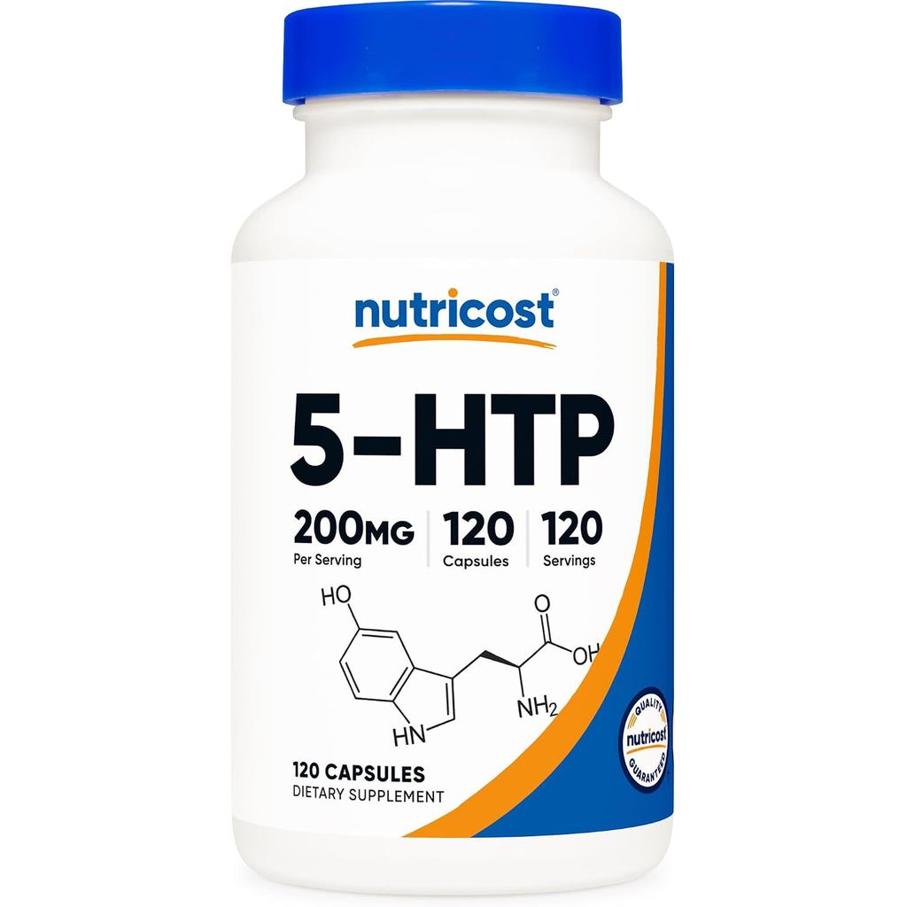 Nutricost 5-HTP 200mg, 120 แคปซูลมังสวิรัติ (5-Hydroxytryptophan) - Non-GMO & Gluten Free 4Y9S