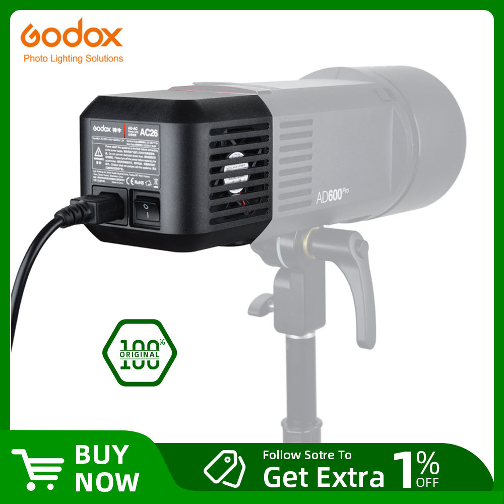 Godox AC26 แหล่งพลังงาน AD600Pro อะแดปเตอร์ไฟ AC 110V 220V Universal สําหรับ Godox AD600Pro