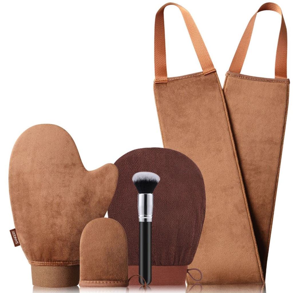 5 ชิ้น Self Tanning Mitt ชุด Self Tanner Back Applicator, Self Tanning แปรง, Exfoliating Mitt และอุป