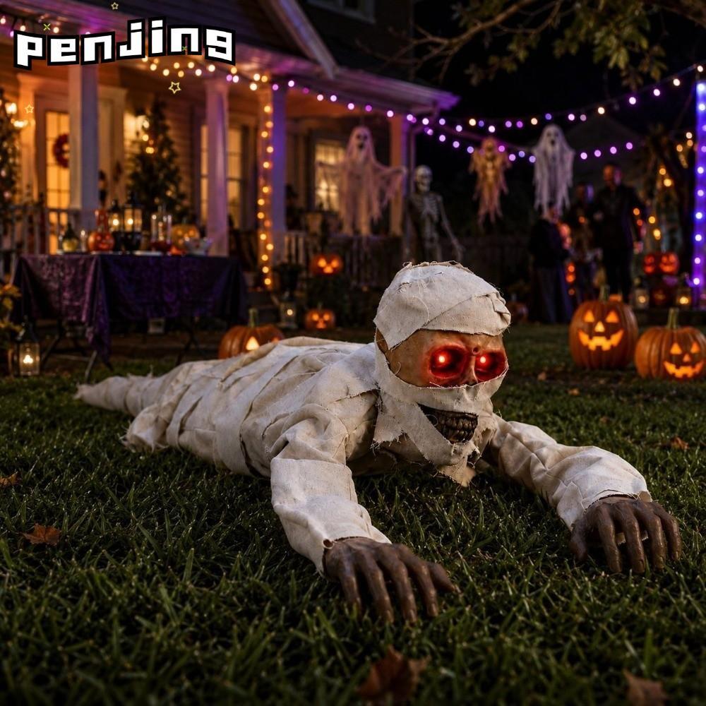 PENJING Mummy Halloween Prop, Electric Crawling Red Eyes Crawling Mummy Prop,สไตล์สยองขวัญที่สมจริงห