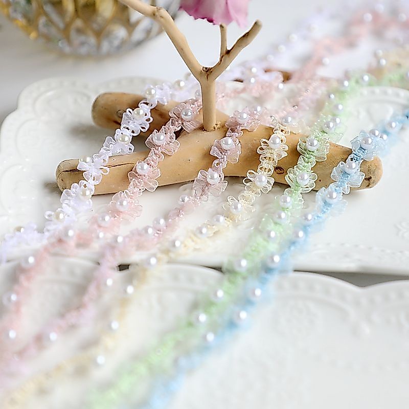 1เมตรประณีตที่มีสีสันลูกปัดริบบิ้นลูกไม้ ทําเอง ชุดเด็กปกเสื้อผ้าอุปกรณ์ตกแต่ง