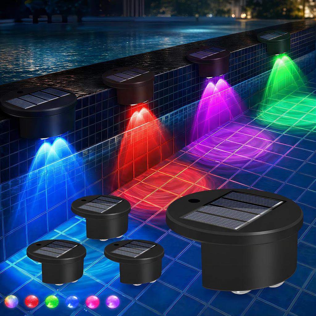 ไฟ Poolside พลังงานแสงอาทิตย์ 4 แพ็ค, RGB Night Light สําหรับเหนือพื้นดินและพื้น Pools Edge Decor, ก