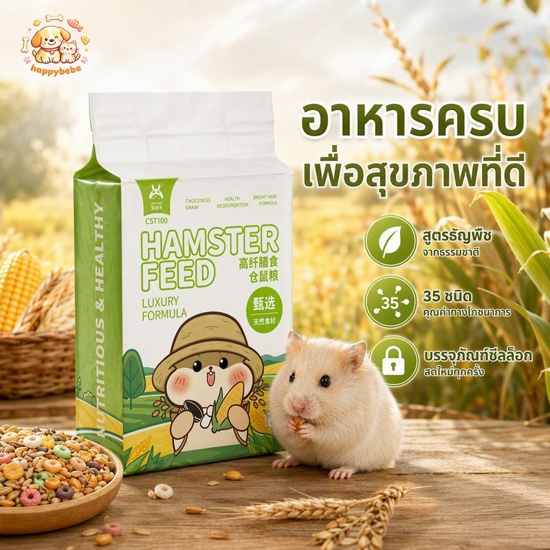 อาหารหนูแฮมสเตอร์ ธัญพืชธรรมชาติ อาหารชูก้า อาหารกระรอก โภชนาการ 35 ชนิด ถุงปิดผนึก 460g