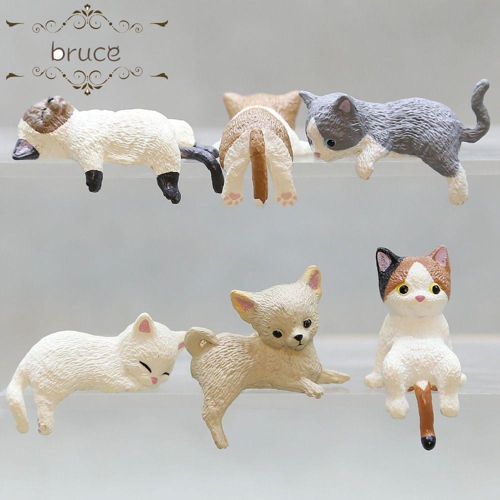 BRUCE แมวตู้เย็นสติกเกอร์วัสดุ,จําลอง DIY Edge รูปแกะสลักแมว,รูปปั้นแมวเรซิ่น Miniatures การ์ตูนรถเครื่องประดับบอนไซอุปกรณ์เสริม