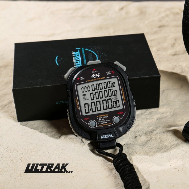 ULTRAK DT494 นาฬิกาจับเวลาอิเล็กทรอนิกส์ – 500 Dual Split Memory 3-Row LCD 1/100 Sec LED Backlight W